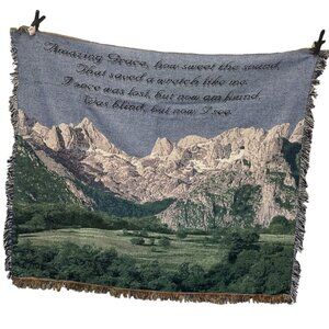 "Amazing Grace" Scenic‎ Mountain Woven Tapestry Throw Blanket 52" x 48"